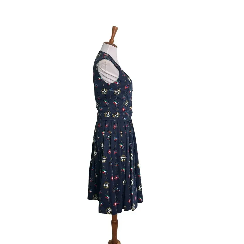 Vintage Nautical Anchor Flag Print Vest  Full Circle Skirt MAtching  Set XXS